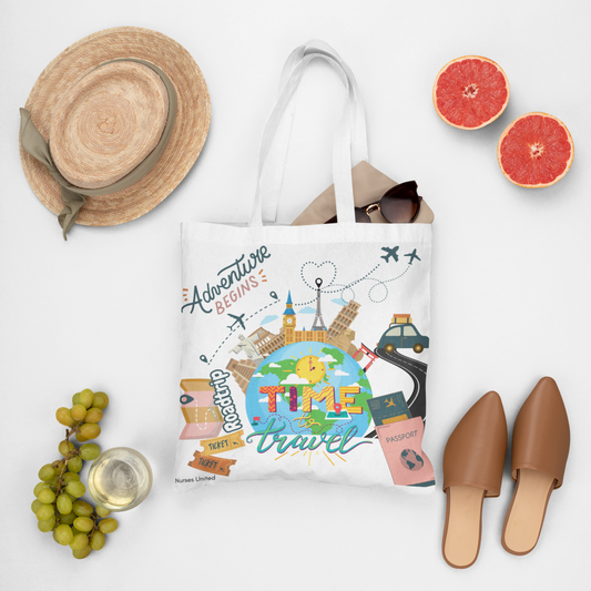 Travel Tote Bag - Time to Travel Essential for Vacation and Nurses